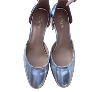 J. Crew Metallic Silver Block Heel Shoes Size 7.5